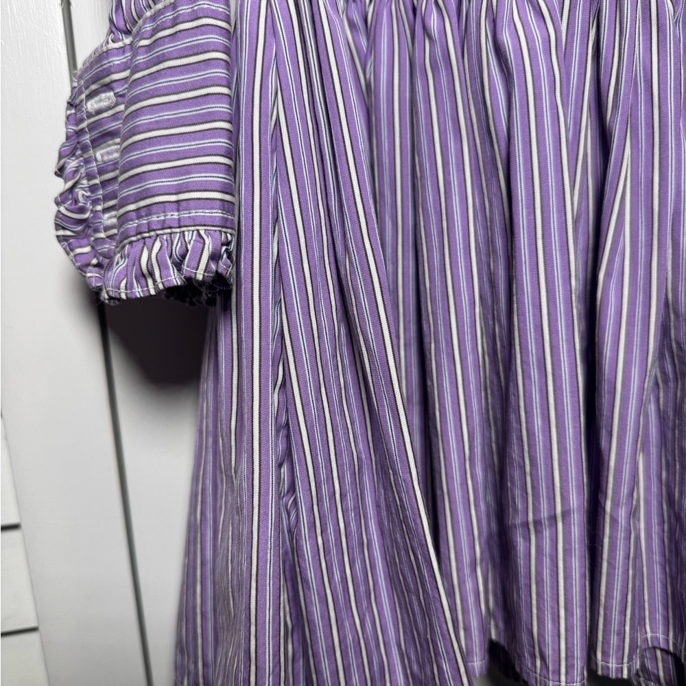 Ralph Lauren Kids Purple & White Striped Button Down Ruffle Dress Size 7 - Picture 2 of 8